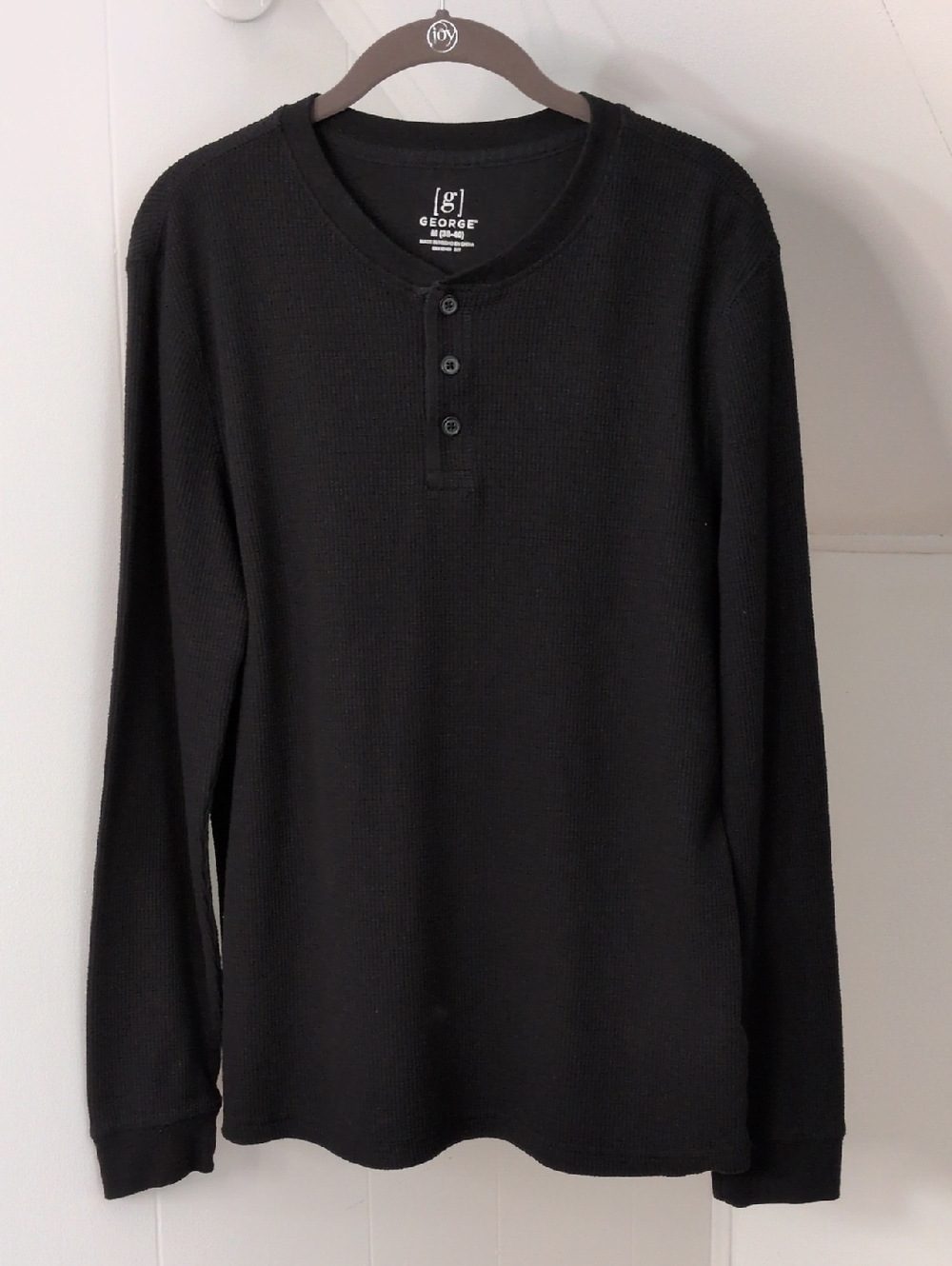 George Black Waffle-Knit Henley Long Sleeve Shirt - Three-Button